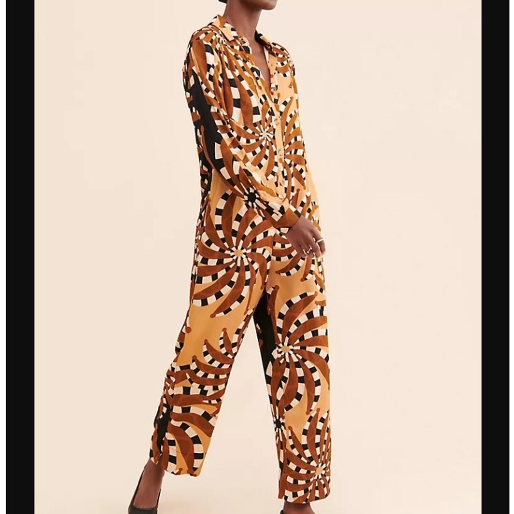 FARM Rio by Anthropologie Women's‎ Small Yellow Mixed Banana Jumpsuit Abstract